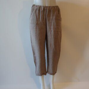 Womens Pistache Taupe Pull-On Linen Pants M *